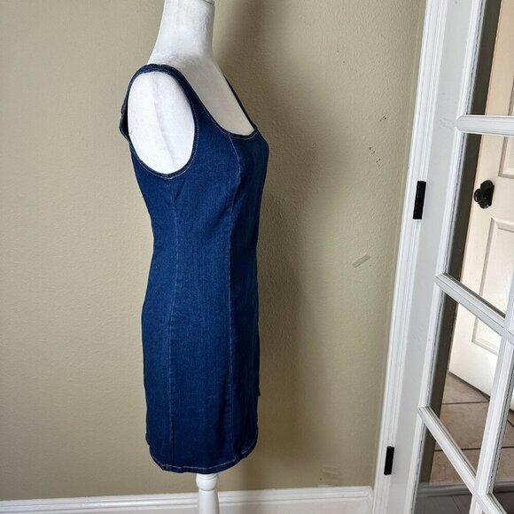 NWT SHEIN Petite Medium Stretch Denim Jeans Jean Mini Dress with Slit - Picture 8 of 12